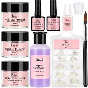 acrylic nail kit with prep dehydrator and primer, acrylic nail powder and liquid kit french clear nail tips glue brush diy nail kit with everything