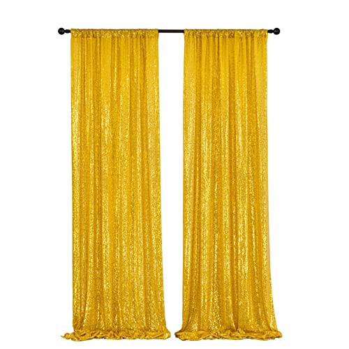 Gold Sequin Backdrop Curtain 4x10ft Glitter Backdrop Curtain for Wedding Birthday Party Home Decoration Thick and Opaque Background Drapes 2 Panel 2x10ft