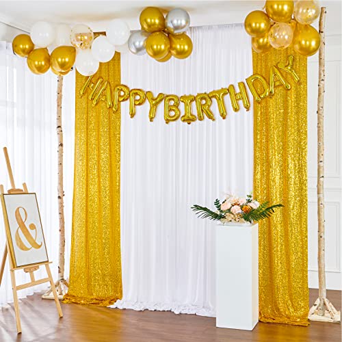 Gold Sequin Backdrop Curtain 4x10ft Glitter Backdrop Curtain for Wedding Birthday Party Home Decoration Thick and Opaque Background Drapes 2 Panel 2x10ft