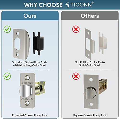 TICONN Door Handle Heavy Duty, Reversible Square Door Lever for Bedroom, Bathroom and Rooms (Satin Nickel, Keyed Entry - Keyed Alike)