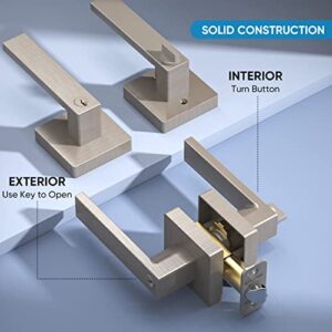 TICONN Door Handle Heavy Duty, Reversible Square Door Lever for Bedroom, Bathroom and Rooms (Satin Nickel, Keyed Entry - Keyed Alike)