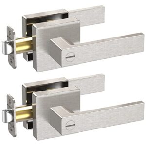 TICONN 2Pk Door Handle Heavy Duty, Reversible Square Door Lever for Bedroom, Bathroom and Rooms (Satin Nickel, Privacy, 2 Pack)