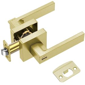 ticonn door handle heavy duty, reversible square door lever for bedroom, bathroom and rooms (satin brass, privacy)