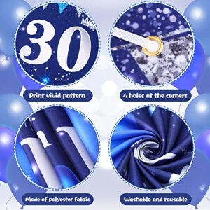 Blue 30th Birthday Decorations for Men Women, Navy Blue Silver Happy 30th Birthday Yard Banner, Blue 30th Birthday Balloons for 30th Birthday Anniversary Party Decorations Supplies