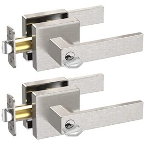 ticonn 2pk door handle heavy duty, reversible square door lever for bedroom, bathroom and rooms (satin nickel, keyed entry - keyed alike, 2 pack)