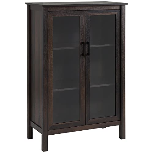 HOMCOM Rustic Kitchen Storage Cabinet, Accent Sideboard with Glass Doors Adjustable Shelves for Dining Living Room, Brown Wood Grain