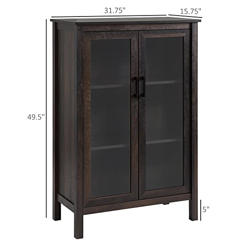 HOMCOM Rustic Kitchen Storage Cabinet, Accent Sideboard with Glass Doors Adjustable Shelves for Dining Living Room, Brown Wood Grain