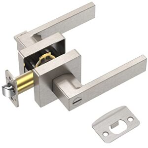 ticonn door handle heavy duty, reversible square door lever for bedroom, bathroom and rooms (satin nickel, privacy)