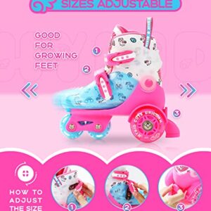 HYKID Toddler Roller Skates, 4 Adjustable Sizes, Fun Illuminating, Safety Three-Point Type, Breathable Upper, Beginners' Roller Skates for Girls Boys Kids (Unicorn Rose Pink, XS-Small,8C-11C)