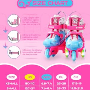 HYKID Toddler Roller Skates, 4 Adjustable Sizes, Fun Illuminating, Safety Three-Point Type, Breathable Upper, Beginners' Roller Skates for Girls Boys Kids (Unicorn Rose Pink, XS-Small,8C-11C)