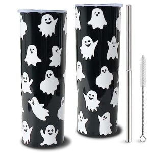 halloween tumbler ghost cup halloween gifts for women ghost tumbler with lids and straw 20oz travel coffee mugs insulated stainless steel gothic tumbler unique birthday gift for kids