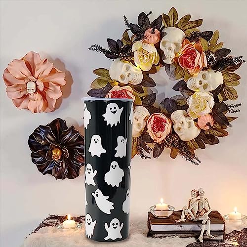 Halloween Tumbler Ghost Cup Halloween Gifts for Women Ghost Tumbler with Lids and Straw 20OZ Travel coffee Mugs insulated stainless steel Gothic Tumbler Unique Birthday Gift for Kids