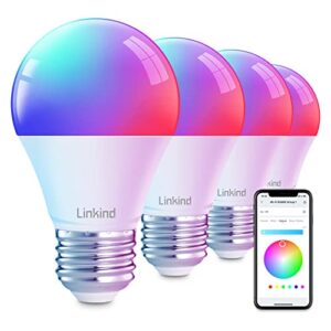 linkind smart light bulbs,smart bulb that work with alexa & google home,led light bulbs color changing,a19 e26 2.4ghz rgb wifi light bulbs dimmable 60w,800 lumen,4 pack