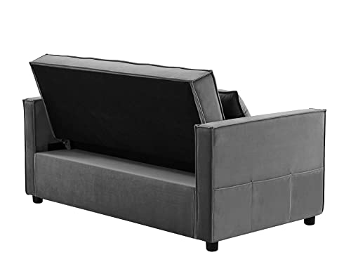 Aoowow 58 Inch Convertible Sleeper Sofa, Velvet Loveseat Sleeper Pull Out Sofa Bed Convertible Loveseat with Adjustable Backrest, 2 Pillows and Side Pockets for Living Room Small Spaces (Gray)