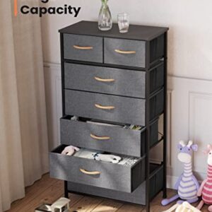 Pellebant Dresser for Bedroom with 7 Drawers, Tall Dresser Vertical Storage Tower, Sturdy Metal Frame, Fabric Storage Bins with Wooden Handle and Wooden Top, Organizer Unit for Closet/Hallway, Grey