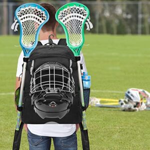 DSLEAF Lacrosse Bag with Stick Holder, Lacrosse Backpack with External Buckle Straps to Fix Helmet, Separate Shoe Space and Other Pockets to Hold Shoes US Mens 13 and Other Lacrosse Equipment (Patent Design)