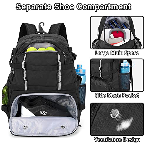 DSLEAF Lacrosse Bag with Stick Holder, Lacrosse Backpack with External Buckle Straps to Fix Helmet, Separate Shoe Space and Other Pockets to Hold Shoes US Mens 13 and Other Lacrosse Equipment (Patent Design)