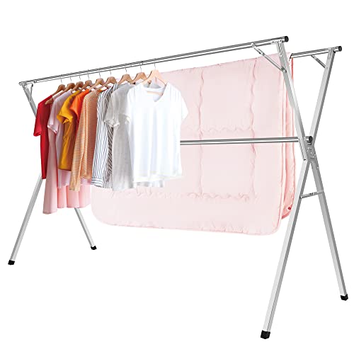 Kdpranky Clothes Drying Rack, Heavy Duty Foldable Laundry Drying Rack, Retractable Space Saving Drying Rack, Stainless Steel Garment Rack for Indoor and Outdoor Use, 2M/79IN