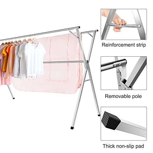 Kdpranky Clothes Drying Rack, Heavy Duty Foldable Laundry Drying Rack, Retractable Space Saving Drying Rack, Stainless Steel Garment Rack for Indoor and Outdoor Use, 2M/79IN