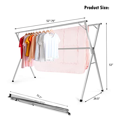 Kdpranky Clothes Drying Rack, Heavy Duty Foldable Laundry Drying Rack, Retractable Space Saving Drying Rack, Stainless Steel Garment Rack for Indoor and Outdoor Use, 2M/79IN