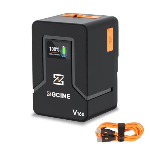 ZGCINE V160 V-Mount Battery 142Wh 14.8V 9600mAh with Dual D-TAP/USB-C Ports for Video Camera Camcorder Broadcast,V-Lock Battery Compatible with BMPCC 4K 6K Pro/ZCAM/Canon EOS R5C/Sony FX3