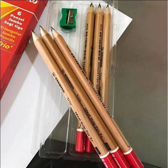 Stabilo Trio Ideal Grip 6pcs HB Jumbo Pencil (Free Jumbo Sharpener)