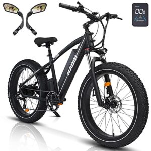haoqi electric bike for adults 48v 20ah removable cells battery black leopard pro, 750w brushless motor, 26" x 4.0 fat tire 28mph, 7-speed