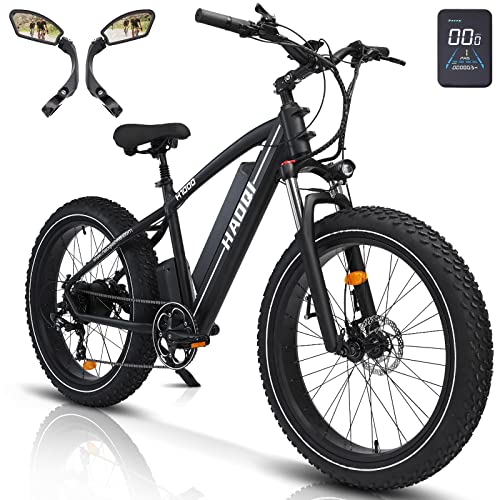 HAOQI Electric Bike for Adults 48V 20AH Removable Cells Battery Black Leopard Pro, 750W Brushless Motor, 26" x 4.0 Fat Tire 28MPH, 7-Speed