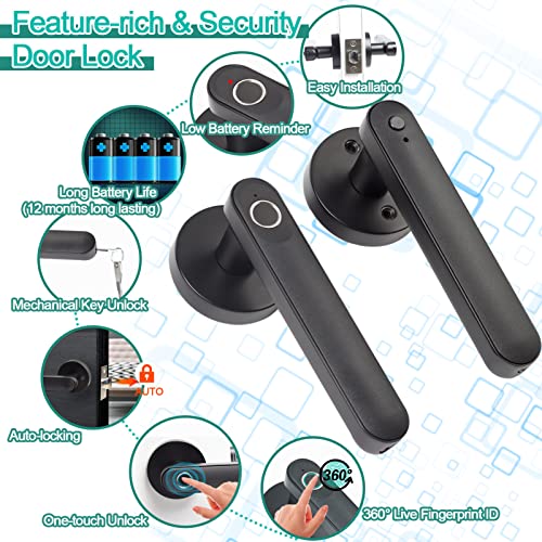 Seculiving Smart Fingerprint Door Lock, Keyless Entry Door Knob Lock with Auto Lock and Passage Mode, Biometric Thumb Print Door Knob Locks for Office, Apartment (Black)