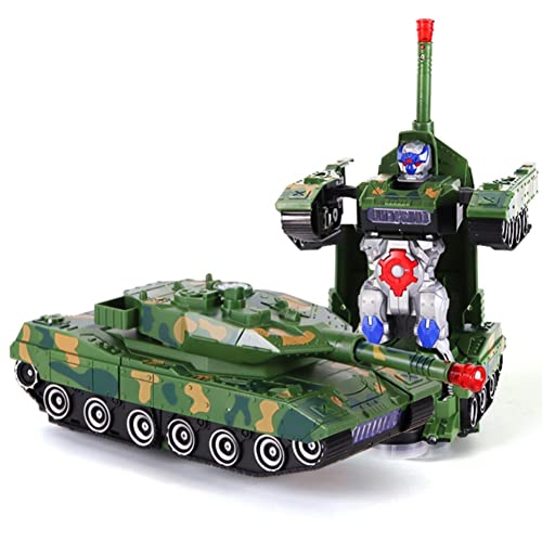 PUOX Electric Transforming Robot Tank, Electric Universal Wheels 360° Rotation, Led Lights Flashing, Realistic Sound, Transforming Robot Gift Toys for Children 4-6 Years Old