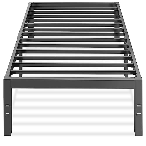 MAF Twin Bed Frames 14 Inch Metal Platform BedFrame with Black Heavy Duty Steel Slat Support Noise Free Twin-Bed-Frame, No Box Spring Needed