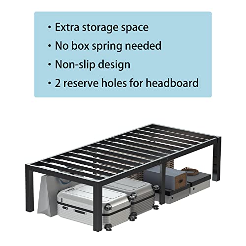 MAF Twin Bed Frames 14 Inch Metal Platform BedFrame with Black Heavy Duty Steel Slat Support Noise Free Twin-Bed-Frame, No Box Spring Needed