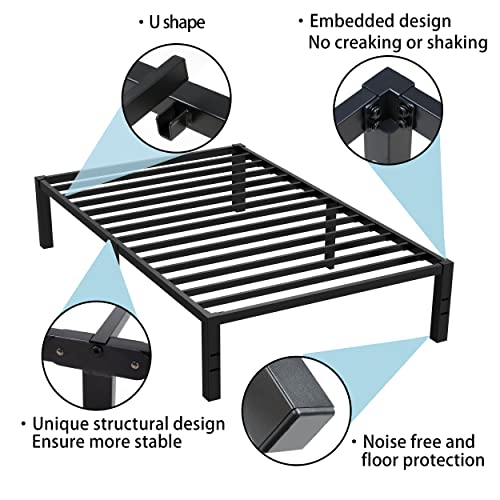 MAF Twin Bed Frames 14 Inch Metal Platform BedFrame with Black Heavy Duty Steel Slat Support Noise Free Twin-Bed-Frame, No Box Spring Needed