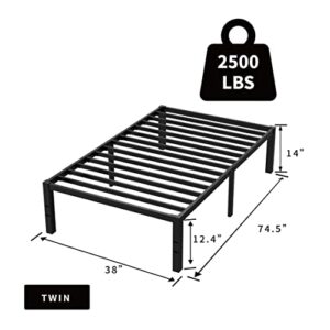 MAF Twin Bed Frames 14 Inch Metal Platform BedFrame with Black Heavy Duty Steel Slat Support Noise Free Twin-Bed-Frame, No Box Spring Needed