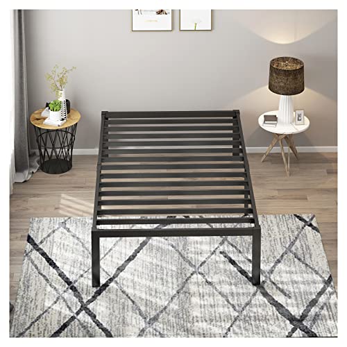 MAF Twin Bed Frames 14 Inch Metal Platform BedFrame with Black Heavy Duty Steel Slat Support Noise Free Twin-Bed-Frame, No Box Spring Needed