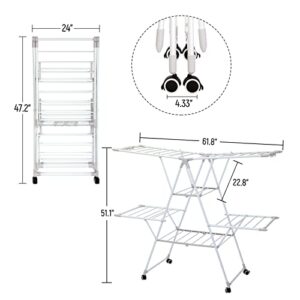 YUBELLES 61.81 * 22.84 * 51.18in Clothes Drying Rack, Gullwing Space-Saving Laundry Rack, Space Saving Laundry Drying Rack, Easy Storage Laundry Indoor and Outdoor Use