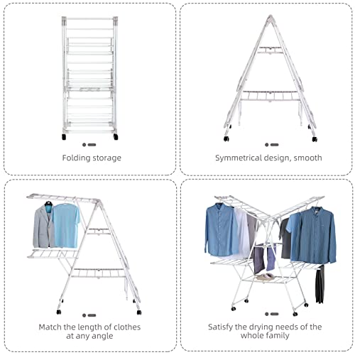 YUBELLES 61.81 * 22.84 * 51.18in Clothes Drying Rack, Gullwing Space-Saving Laundry Rack, Space Saving Laundry Drying Rack, Easy Storage Laundry Indoor and Outdoor Use