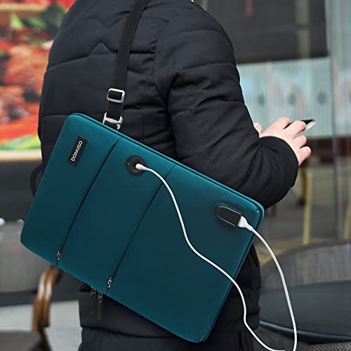 DOMISO 15.6 Inch Waterproof Laptop Sleeve Canvas with USB Charging Port Headphone Hole for 15.6" Laptops/Apple/IdeaPad/Acer Aspire E15 / HP Envy 15 / Dell/ASUS, Turquoise