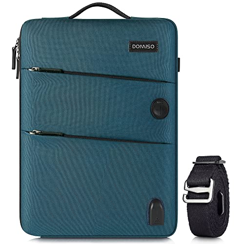 DOMISO 15.6 Inch Waterproof Laptop Sleeve Canvas with USB Charging Port Headphone Hole for 15.6" Laptops/Apple/IdeaPad/Acer Aspire E15 / HP Envy 15 / Dell/ASUS, Turquoise