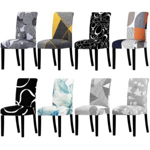 Printed Chair Cover Solid Color Elastic Banquet Dinner Seat Covers Removable Comfortable Stretch Chair Covers AE11 6PCS