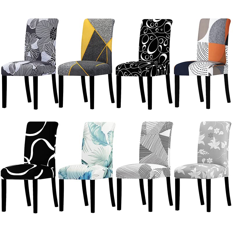 Printed Chair Cover Solid Color Elastic Banquet Dinner Seat Covers Removable Comfortable Stretch Chair Covers AE11 6PCS