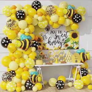 yellow white balloons garland kit with bee foil balloons, for bee themed baby shower honey birthday what will it gender reveal birthday party decorations supplies