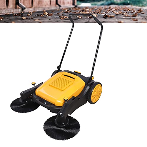 Walk-Behind Outdoor Hand Push Floor Sweeper,41 Inch Hand Push Sweeper Manual Sweeping Tool For Pavement Street Walk Behind Cleaner with 14.5 Gal Large Waste Container 39611 Square Feet Per Hour