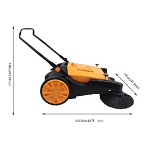 Walk-Behind Outdoor Hand Push Floor Sweeper,41 Inch Hand Push Sweeper Manual Sweeping Tool For Pavement Street Walk Behind Cleaner with 14.5 Gal Large Waste Container 39611 Square Feet Per Hour