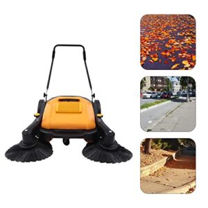 Walk-Behind Outdoor Hand Push Floor Sweeper,41 Inch Hand Push Sweeper Manual Sweeping Tool For Pavement Street Walk Behind Cleaner with 14.5 Gal Large Waste Container 39611 Square Feet Per Hour