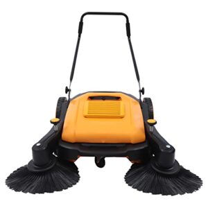 Walk-Behind Outdoor Hand Push Floor Sweeper,41 Inch Hand Push Sweeper Manual Sweeping Tool For Pavement Street Walk Behind Cleaner with 14.5 Gal Large Waste Container 39611 Square Feet Per Hour