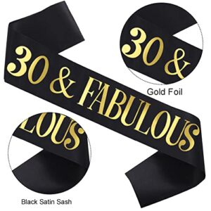 30 & Fabulous Birthday Sash, Gold Foil '30 & Fabulous' Black Satin 30th Birthday Sash for Men or Women Birthday Party Favors Decorations Gifts