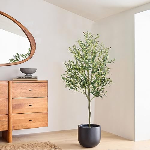 Olive Tree Artificial Indoor 6FT (72''), GTIDEA Artificial Tree Fake Tree Indoor Large Faux Olive Tree and Fruits Artificial Plants Silk Trees for Home Office Living Room Spring Decor