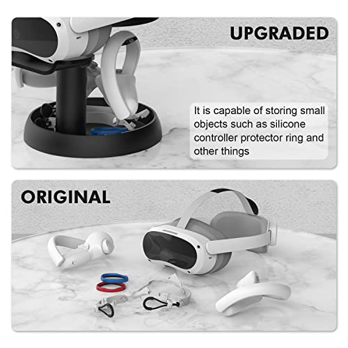 AMVR Stand Holder for Oculus Quest 2/HTC/PSVR2/Pico 4 - Universal VR Headset Display Dock with 2 Touch Controllers Hanger Station, Stable Bracket Storage Round Base, Mount Install Easy