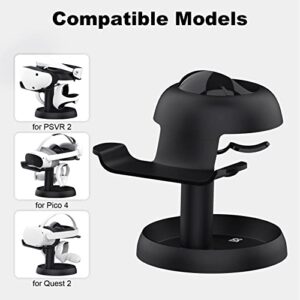 AMVR Stand Holder for Oculus Quest 2/HTC/PSVR2/Pico 4 - Universal VR Headset Display Dock with 2 Touch Controllers Hanger Station, Stable Bracket Storage Round Base, Mount Install Easy